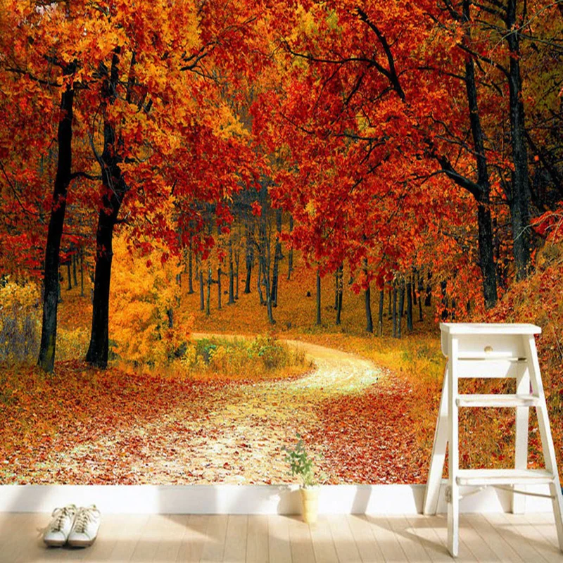Настенные обои с рисунком красного кленового леса красивые современные фоны для