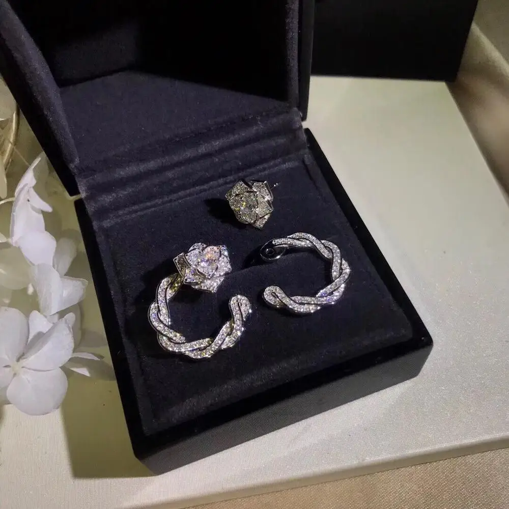 Женские серьги с подвеской в виде Розы блестящим кубическим цирконием свадебный