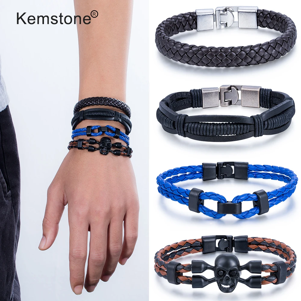 Мужской винтажный браслет с шармом Kemstone коричневый черный из искусственной кожи