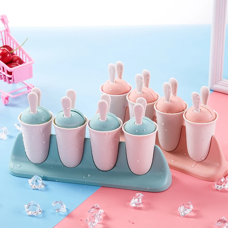 

1PC Summer Creative Home-Made Ice-Cream Popsicle Mould 4 Cell DIY Ice Cube Molds Homemade Freezer Ice Lolly Mould Bar Molds