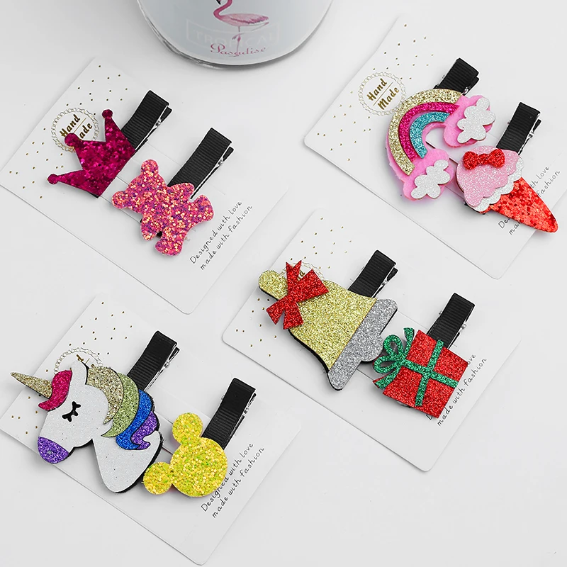 

Комплект из 2 предметов для малышей и детей постарше с блестками в форме единорога заколки для волос для девочек детская заколка для волос с ...