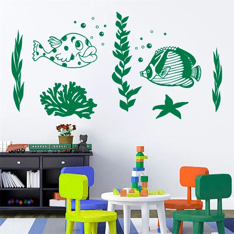 Детская виниловая наклейка на стену украшение для ванной комнаты морской мир
