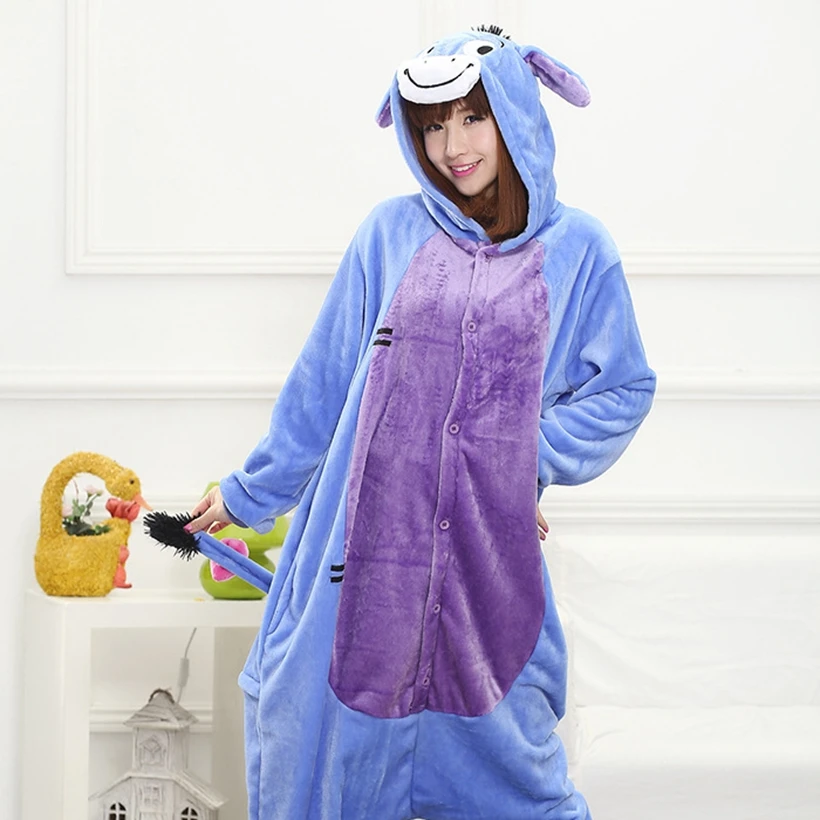 Women Animal Costumes Halloween Cosplay Cartoon Sleepwear Kids Girls Boys Kigurumi Blue Donkey Onesies | Тематическая одежда и