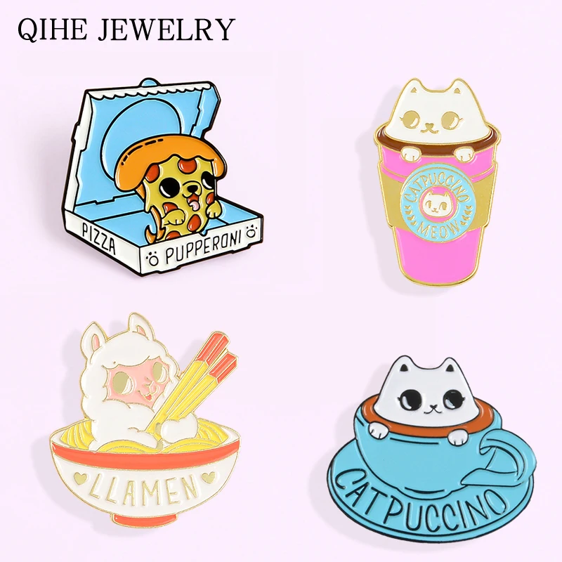 Корм для животных эмаль на булавке кофейная чашка кошка Альпака Ramen пиццы Броши