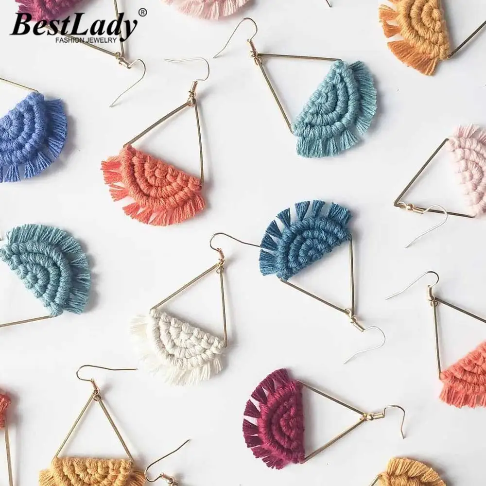 Женские серьги макраме с бахромой Best Lady модные богемные ручной работы кисточками