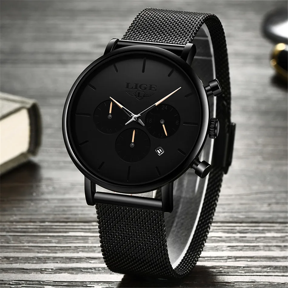 Relojes LIGE мужские часы из сетчатой стали, модные брендовые Роскошные спортивные ультра-тонкие кварцевые часы, мужские повседневные водонепроницаемые часы с датой