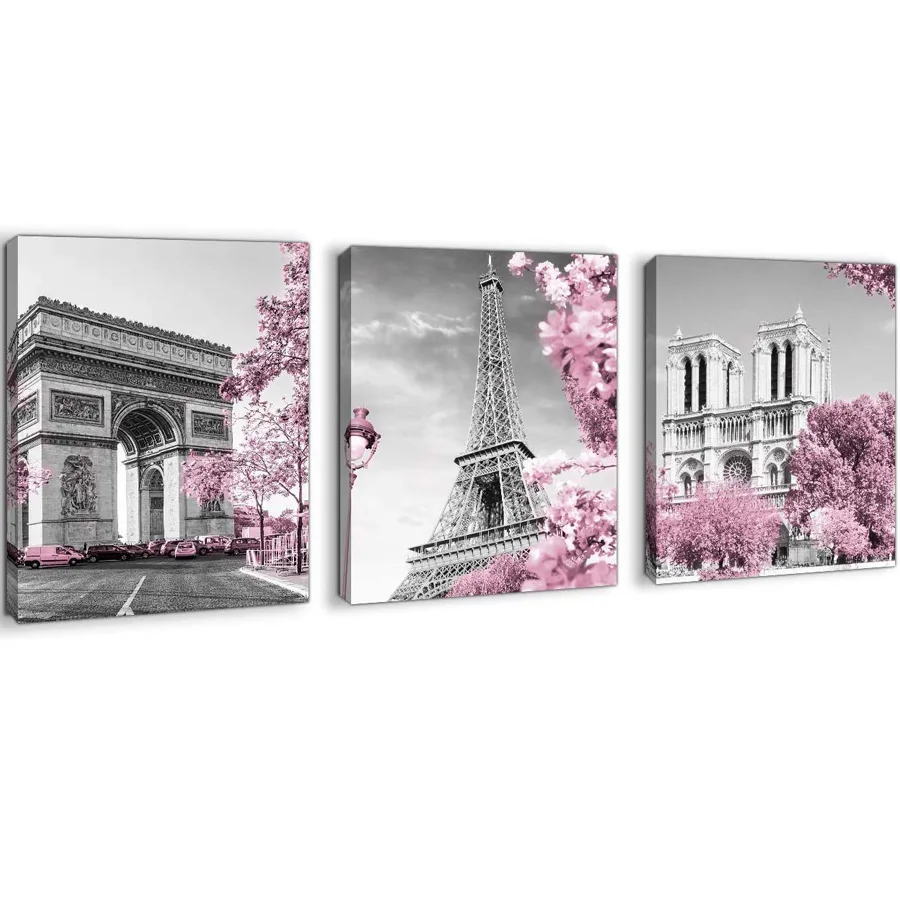 

Full Diamond Painting paris tower pink flower city building Embroidery Full Display Diamond Mosaic Crafts Kit 3 piece set N970