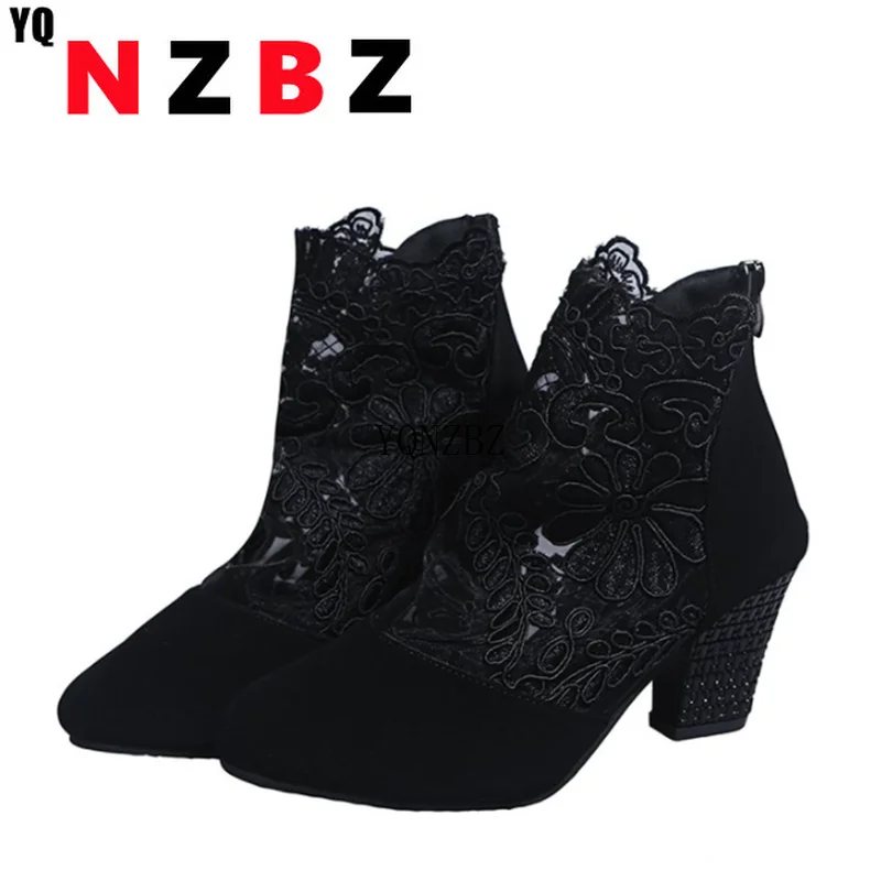 

2021 New Autumn Women Pumps Fashion Sexy Pointed Lace Flowers High Heel Women Shoes Retro Zipper Women High Heels Zapatos Mujer