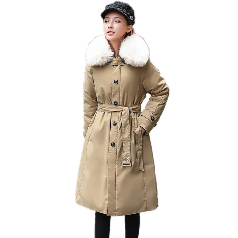 Женская парка с воротником из кроличьего меха теплая Модная однобортная куртка