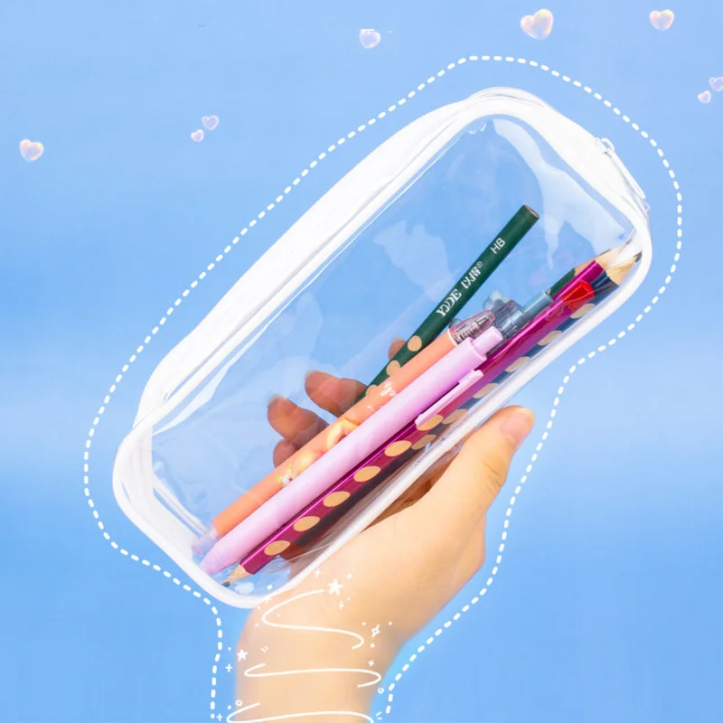 

Kawaii PVC Transparent Pencil Case Pen Bag School Stationery Supply Creative Korean Stationery Pencil Box Girls Boys Gifts