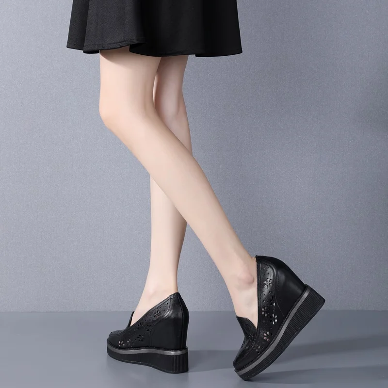 

EGONERY Women spring New Style Leisure Shoes Round Toe Solid color Comfortable Concise Fashion hollow heart shaped