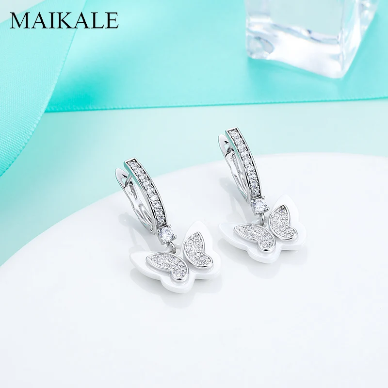 Женские серьги с инкрустацией в виде бабочки MAIKALE новые изящные подарочные из