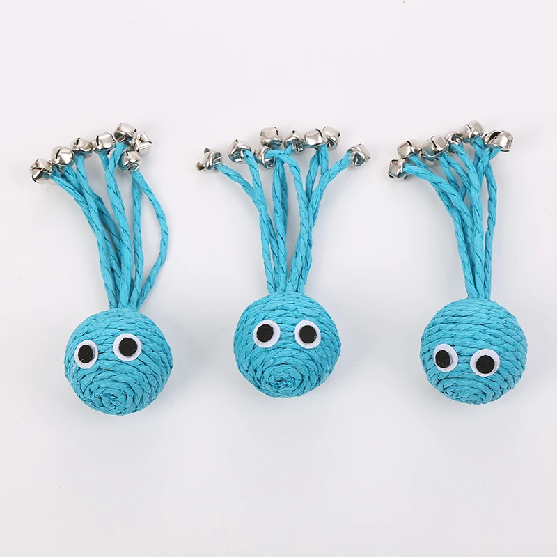 Игрушки для кошек в форме голубого осьминога с колокольчиком интерактивные