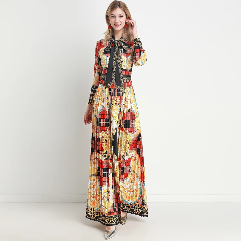 Весна лето 2020 плиссированное длинное платье с принтом высокое качество красивое