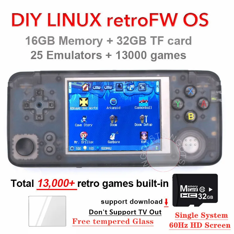 TSINGO RGP 3,0 дюймов 60 Гц Ретро игровая консоль LINUX двойная система 30 эмуляторов 13000 Ретро игры RetroFW Ретро ручной игровой плеер - Цвет: Black RetroFWOS 48GB