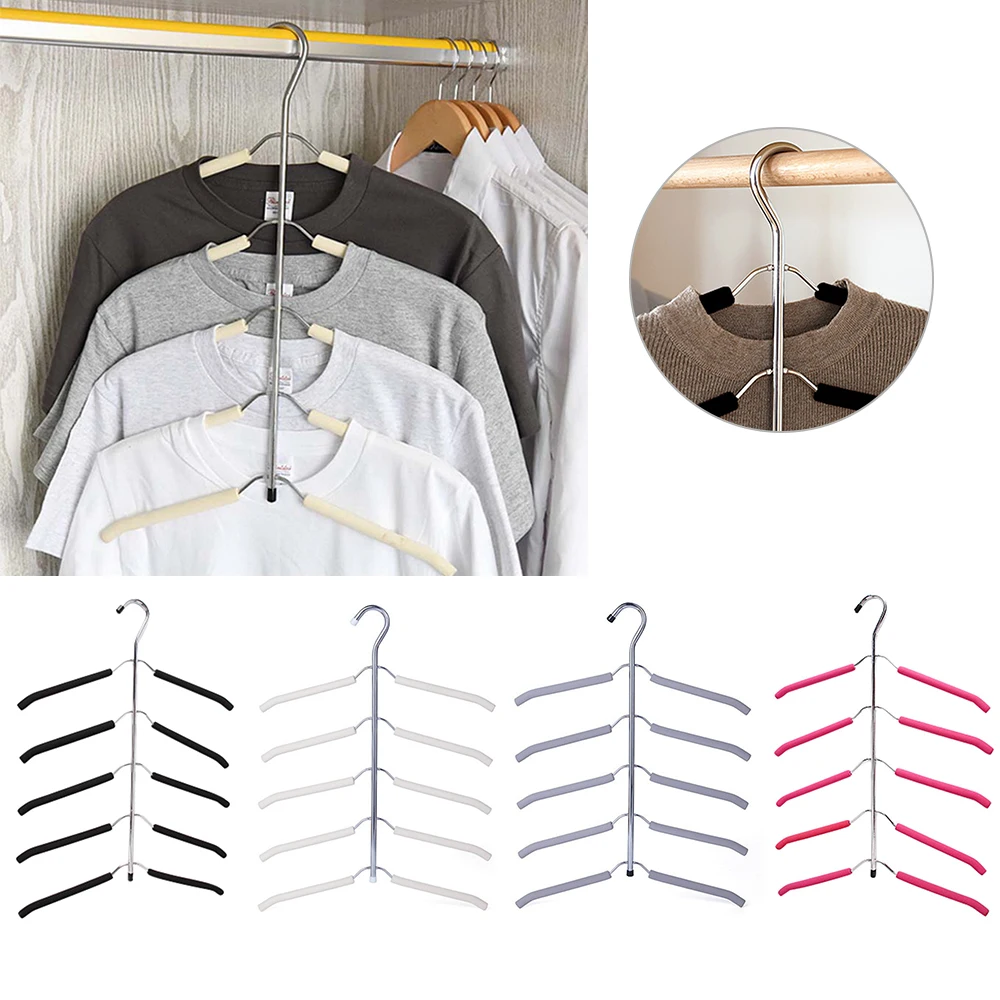 Sponge Skid-proof Multi-layer Fishbone Type Clothes Storage Hanger Stainless Steel Multi-functional Wardrobe Support Hook 1pc | Дом и сад