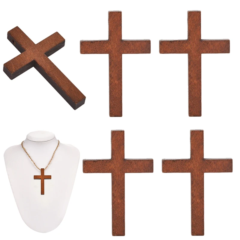 

50pcs Wooden Crosses Vintage Brown Charm Pendant Accessories Necklace Making Tools Religious Handmade DIY Jewelry Making
