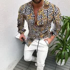 Мужская винтажная гавайская рубашка, рубашка в этническом стиле с принтом, отложным воротником, пуговицами и длинными рукавами, размеры до 3XL, 2021