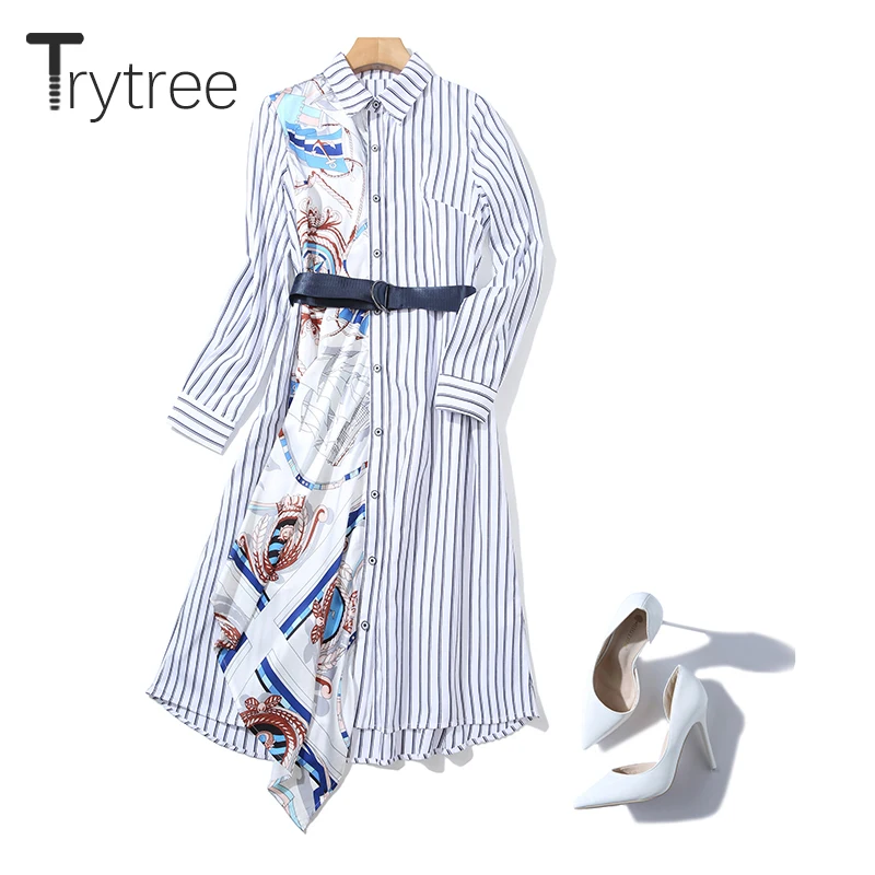 Осенне зимнее женское Повседневное платье Trytree с отложным воротником модное