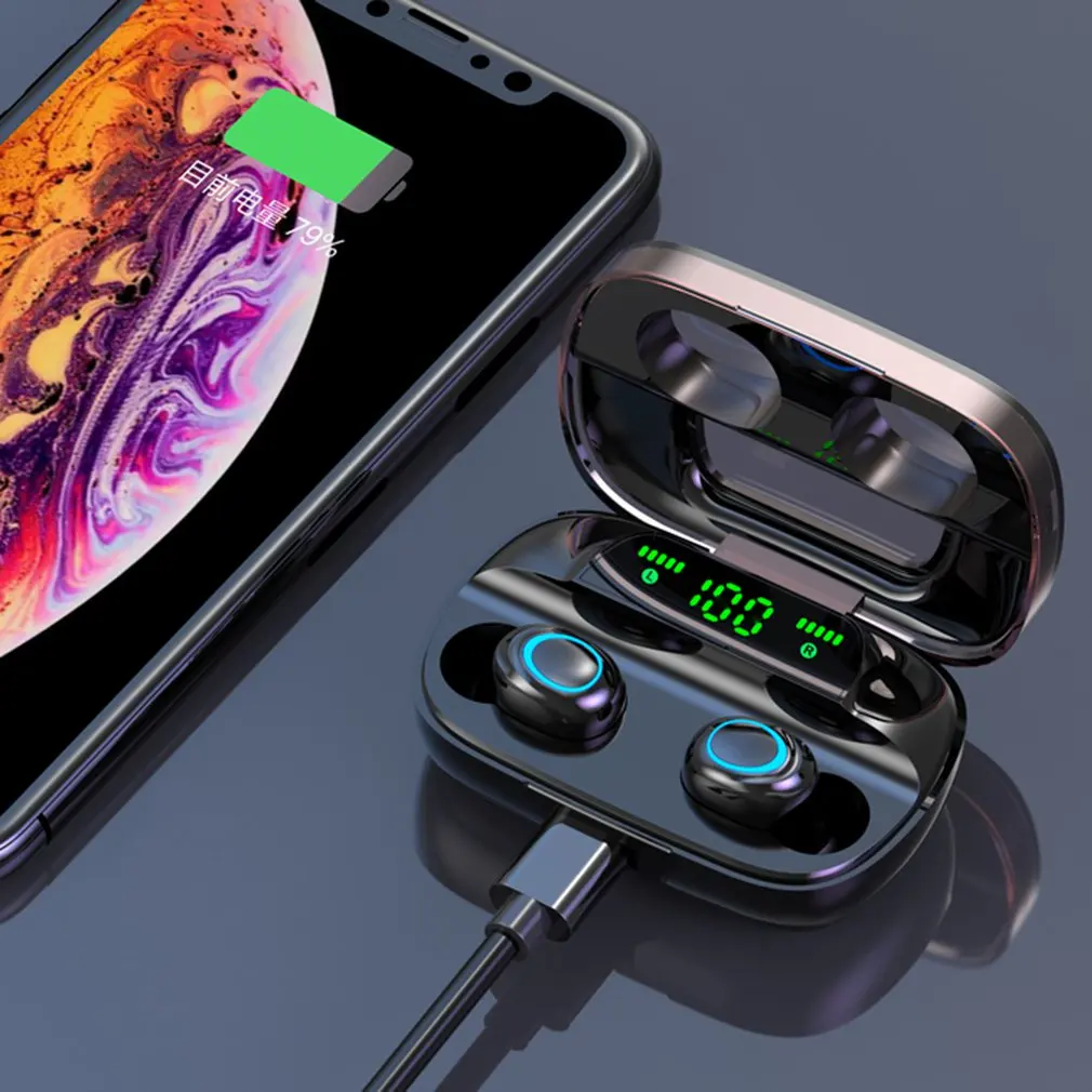Беспроводные наушники TWS Bluetooth светодиодная Спортивная Hi Fi гарнитура стерео с