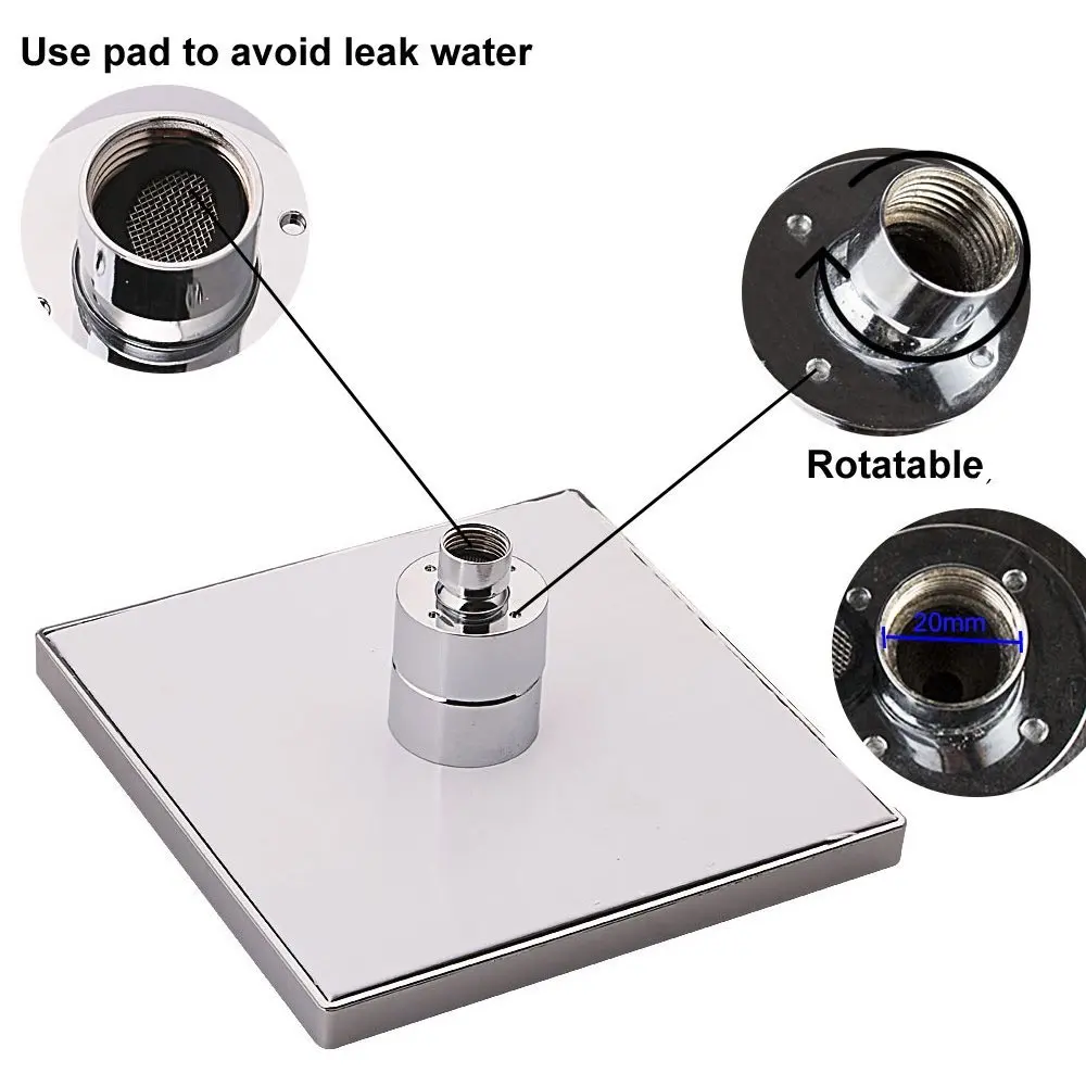 

6 Inch ABS Square Adjudtable Rainfall LED Changing Shower Head Water Flow Spray Temperature Sensor Chrome Finish
