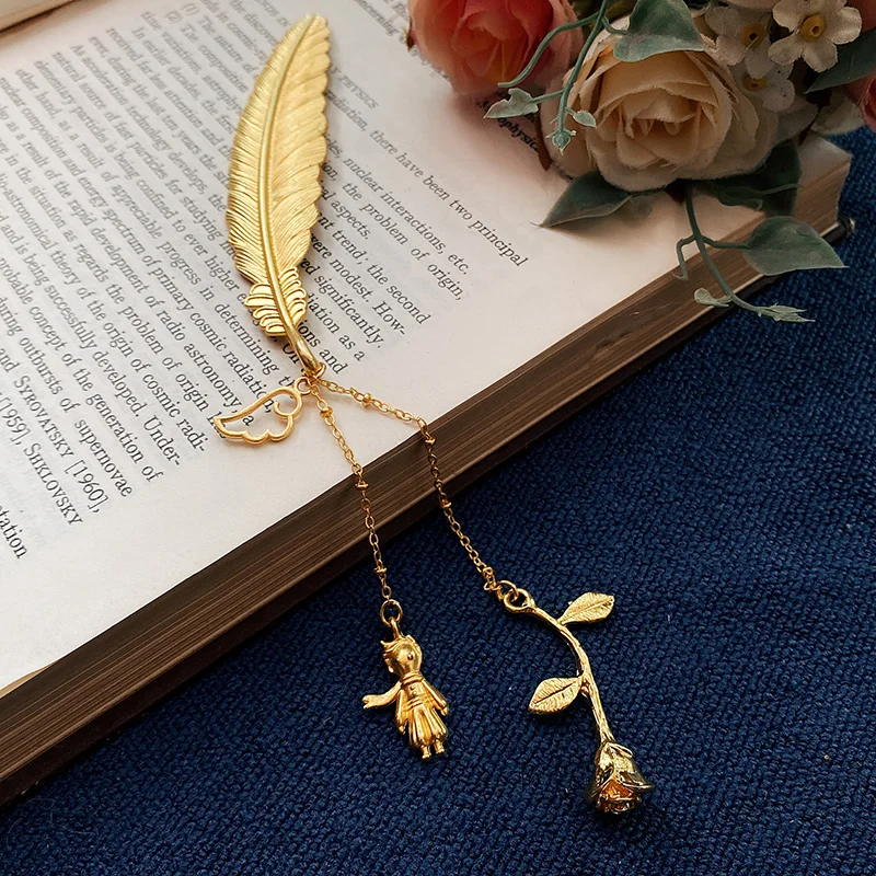 Little Prince's Rose Metal Feather Bookmarks Stationery Gift