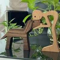 human and dog wood artwork sculpture craft figurine adorable table office ornament model home decoration gifts for men and women