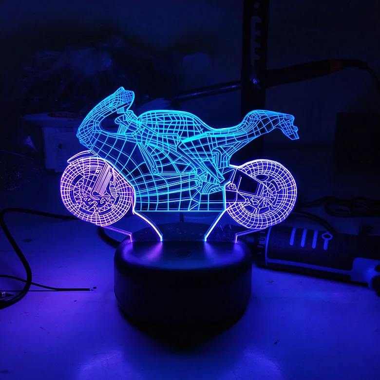 Крутой мотоцикл Модель 3D светодиодный Ночник светильник лампа 7 цветов Изменение