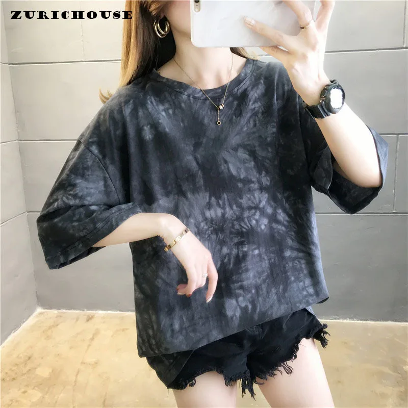 

ZURICHOUSE 2021 Oversized T-shirt Women Fashion Tie Dye Short Sleeve O-neck Harajuku Style Summer Tee Shirt Tops