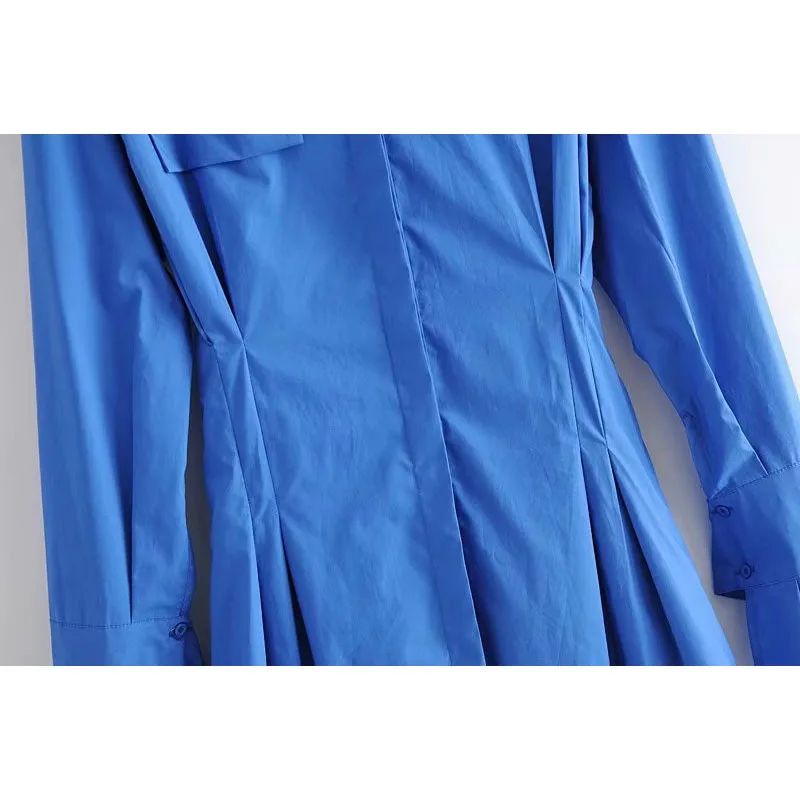 

High Quality Women's dress 2021New Summer Solid Chic Turn Down Collar Long Sleeve Casual Slim Dresses Female Ladies Vestidos