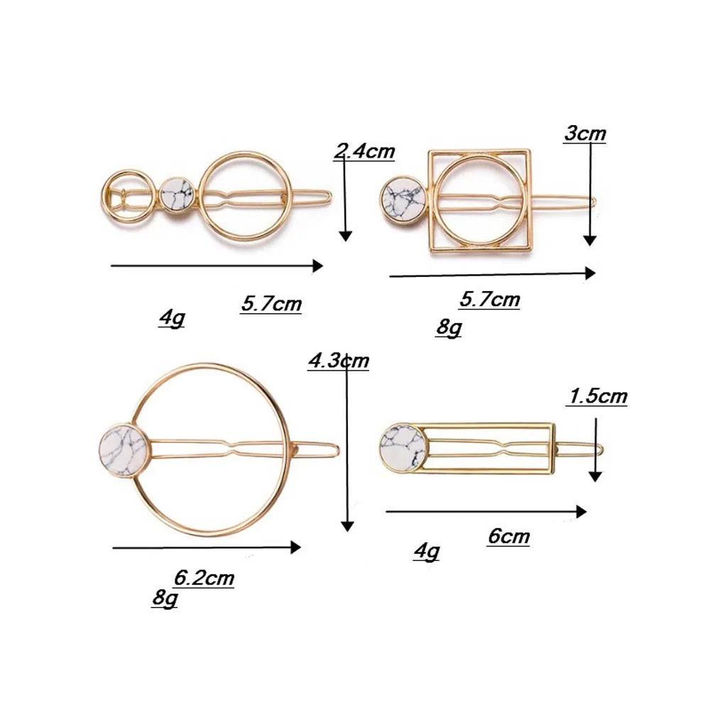 Модные женские квадратные заколки для волос с металлическим кольцом мраморным