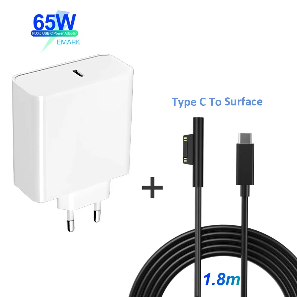 Блок питания 65 Вт 15 в USB PD к поверхности Type C адаптер для ноутбука Microsoft Surface Pro 6/5/4/3 Go