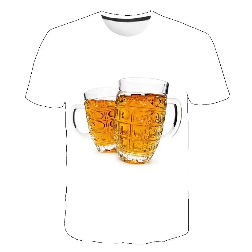 

New men's T-shirt summer round neck short sleeve beer 3D printing Harajuku T-shirt men's street casual T-shirt