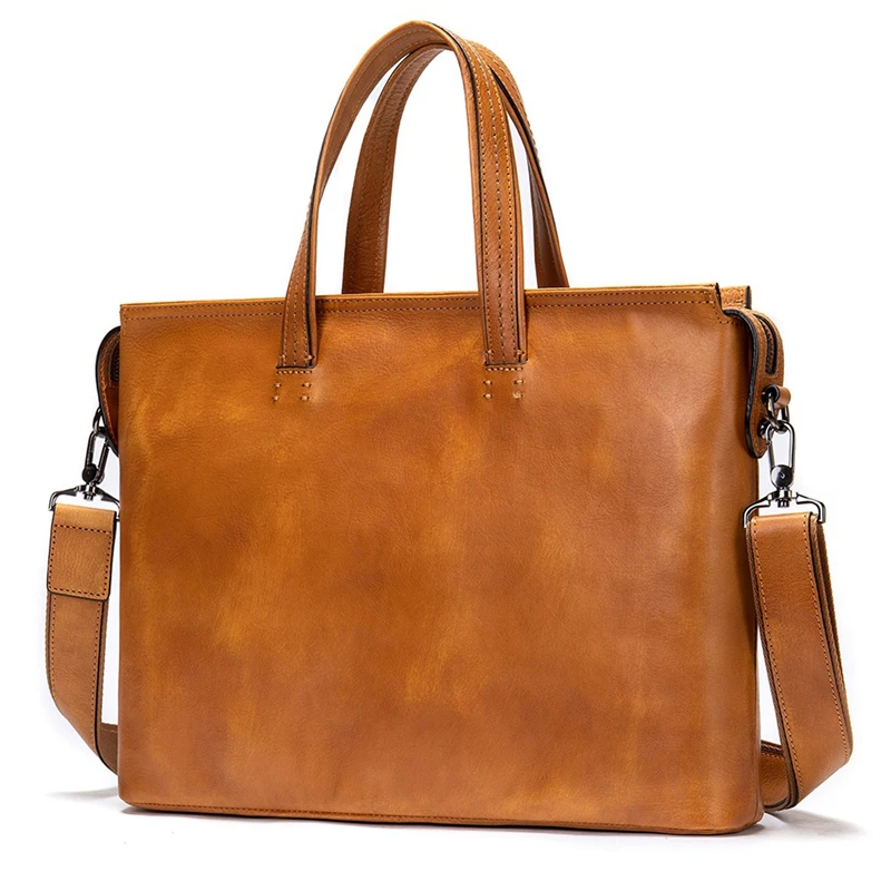 Men Business Handbag Genuine Leather Briefcases Male Laptop Bag 14 inch Totes Bag High Quality Leather Shoulder Bag For Document