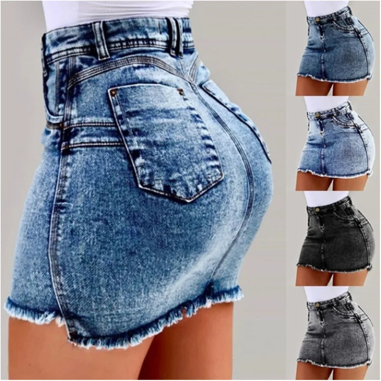 

Sexy Denim Skirt Women Summer High Waist Button Short Skirts Vintage Pockets Slim Fit Jeans Clubwear Solid Color Skirts Womens