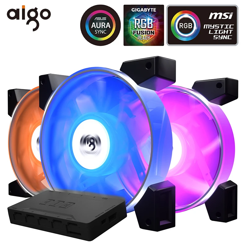Aigo Интеллектуальный компьютерный RGB вентилятор, чехол для ПК, кулер для охлаждения, 120 мм вентиляторы, RGB регулировка 3 P-5 V, светильник AURA SYNC, тихий, cpu, охлаждающий светодиодный вентилятор