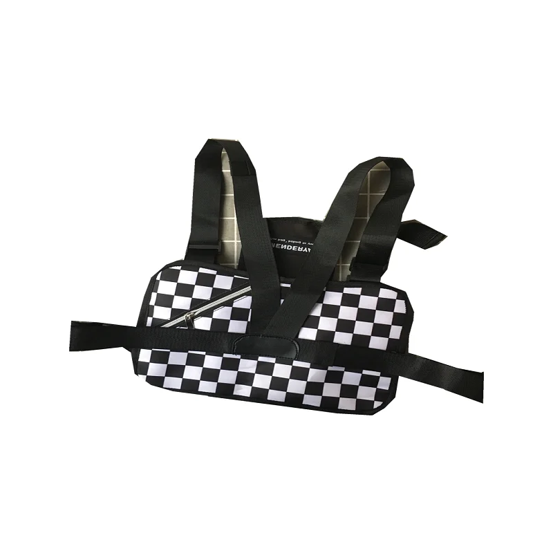 

2021 New Casual Couple Bag Personalized College Style Female Bag Motorcycle Black And White Check Chest Bag