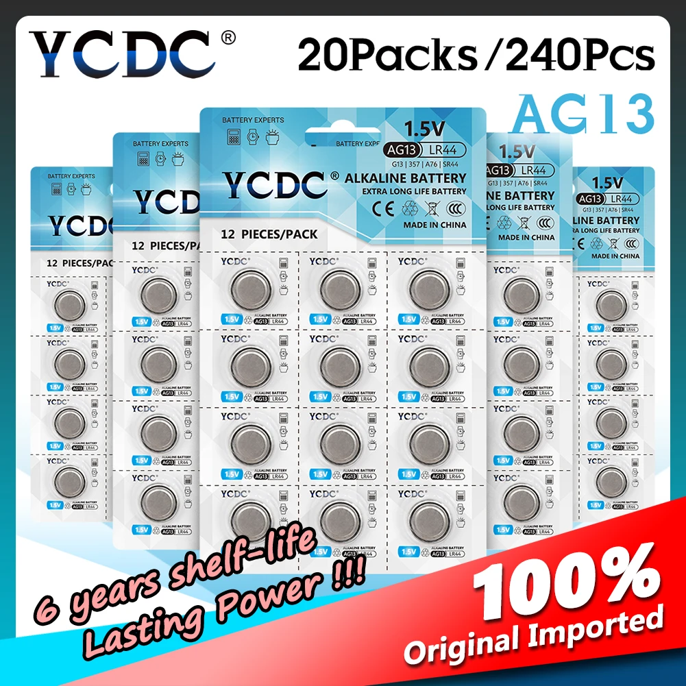 

YCDC 2021 Новый 1,5 V 240Pcs AG 13 AG13 LR44 LR 44 кнопки батареи для монет 303 357 A76 D303 D357 D76A G13 G13A GP76 GPA76 GS14 L1154