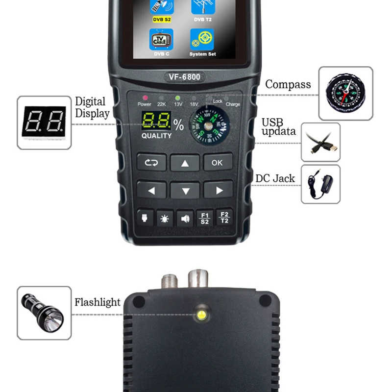 VF-6800 спутниковый Finder Meter Dvb-T2/DVB S2/DVB C Combo Sat Dvb T2 приемник Satfinder US Plug | Инструменты