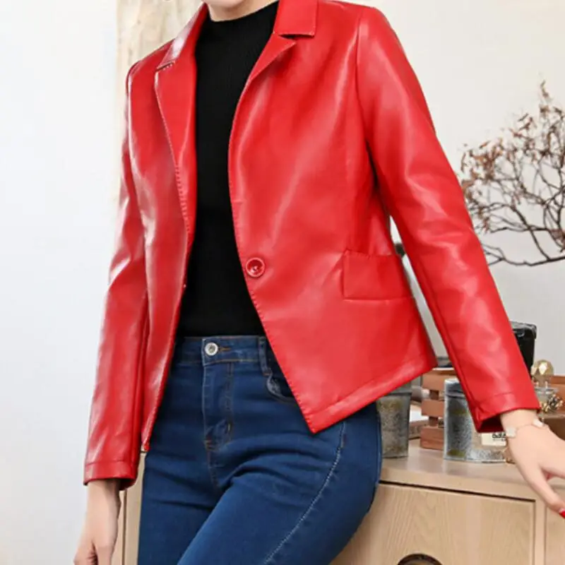 

Spring And Autumn Women's New PU Leather Lapel Fashion Trend Short All-match Casual Motorcycle Jacket S-2XL