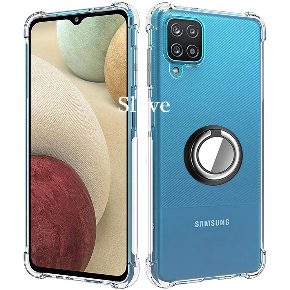 Чехол для Galaxy A12 противоударный мягкий металлический чехол с кольцом-держателем