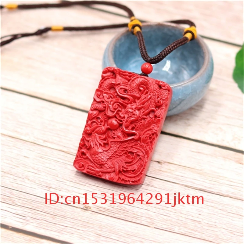 

Chinese Woman Necklace Jewellery Amulet Hand Gifts Men Organic Carved Cinnabar Natural Fashion Pendant Charm Dragon Phoenix Red