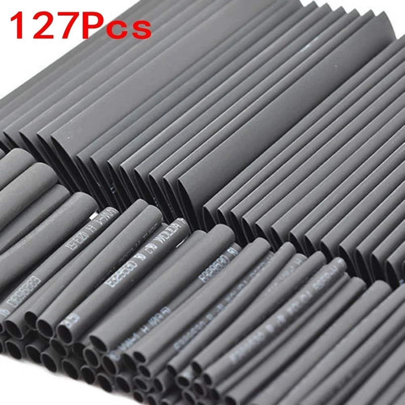 

127 Pcs Black Heat Shrinkable Tube PE Heat Shrink Sleeving Tubing Tube Kit Electrical Connection Electrical Wire Wrap Cable Set