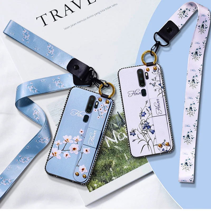 

Fashion Bling Case For oppo A9 2020 A5 2020 A31 2020 A53 2020 Find X2 Pro F15 F11 A11 For Reno4SE Realme C2 Wrist Strap Cover