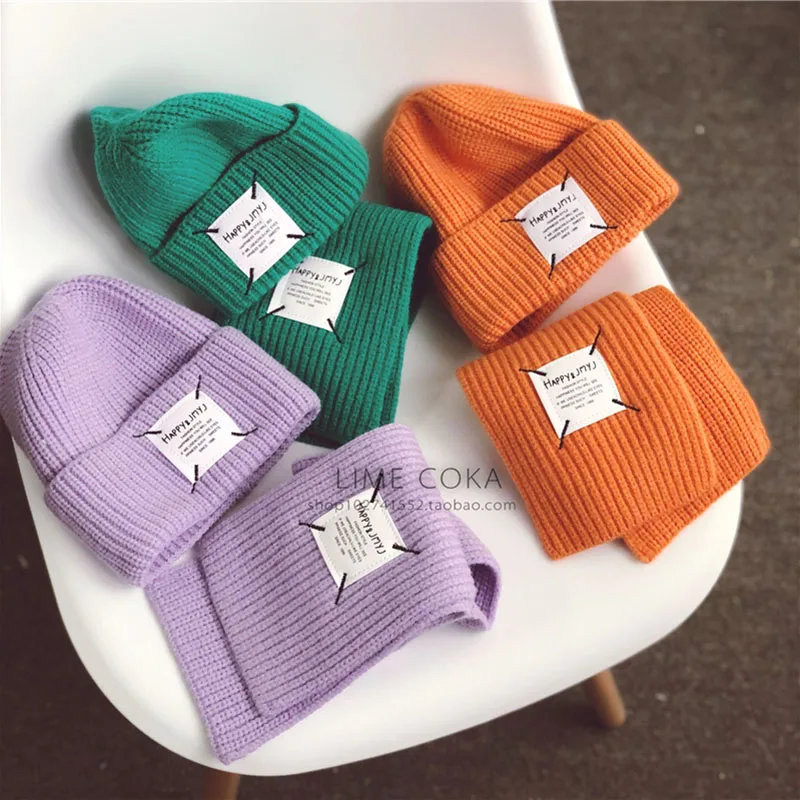 Winter Baby Hat Scarf Suit Kids Hats Thick Warm Autumn Knitted Children Caps Girls Boys Travel outdoors to keep warm | Аксессуары для