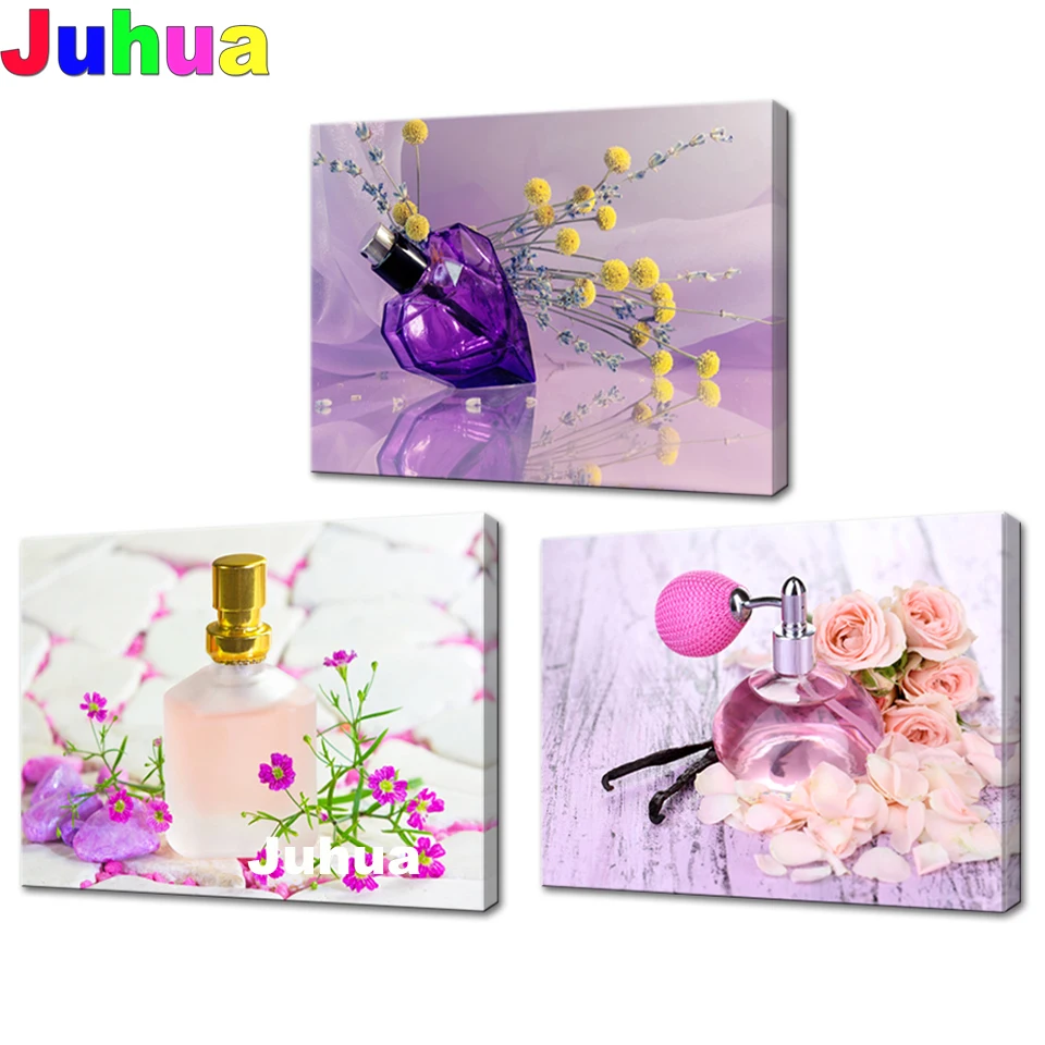 

Триптих, алмазная живопись, романтический цветочный парфюм, полноразмерная круглая 5D алмазная вышивка, 3 панели, декор для комнаты девушки,