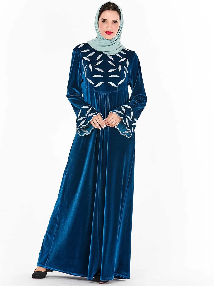 Женское Плиссированное бархатное платье с длинным рукавом мусульманская юбка