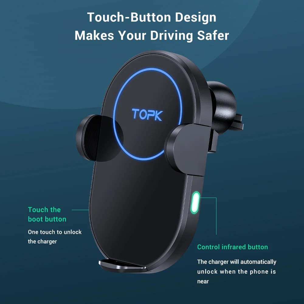 Беспроводное автомобильное зарядное устройство Topk для телефона 4.0 6.5 дюймов 15