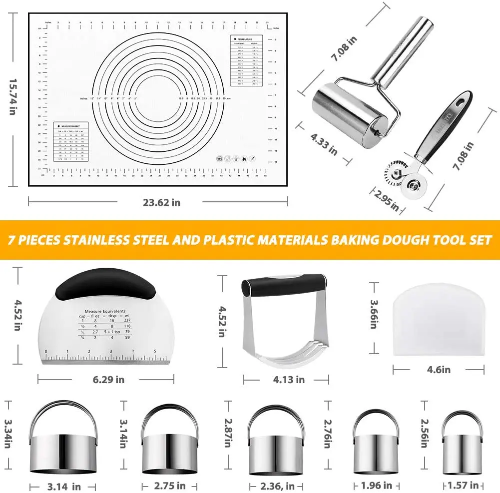 Pastry Cutter Set 7 Pcs Stainless Steel Biscuit with Scraper Dough Blender Rolling Pin | Дом и сад