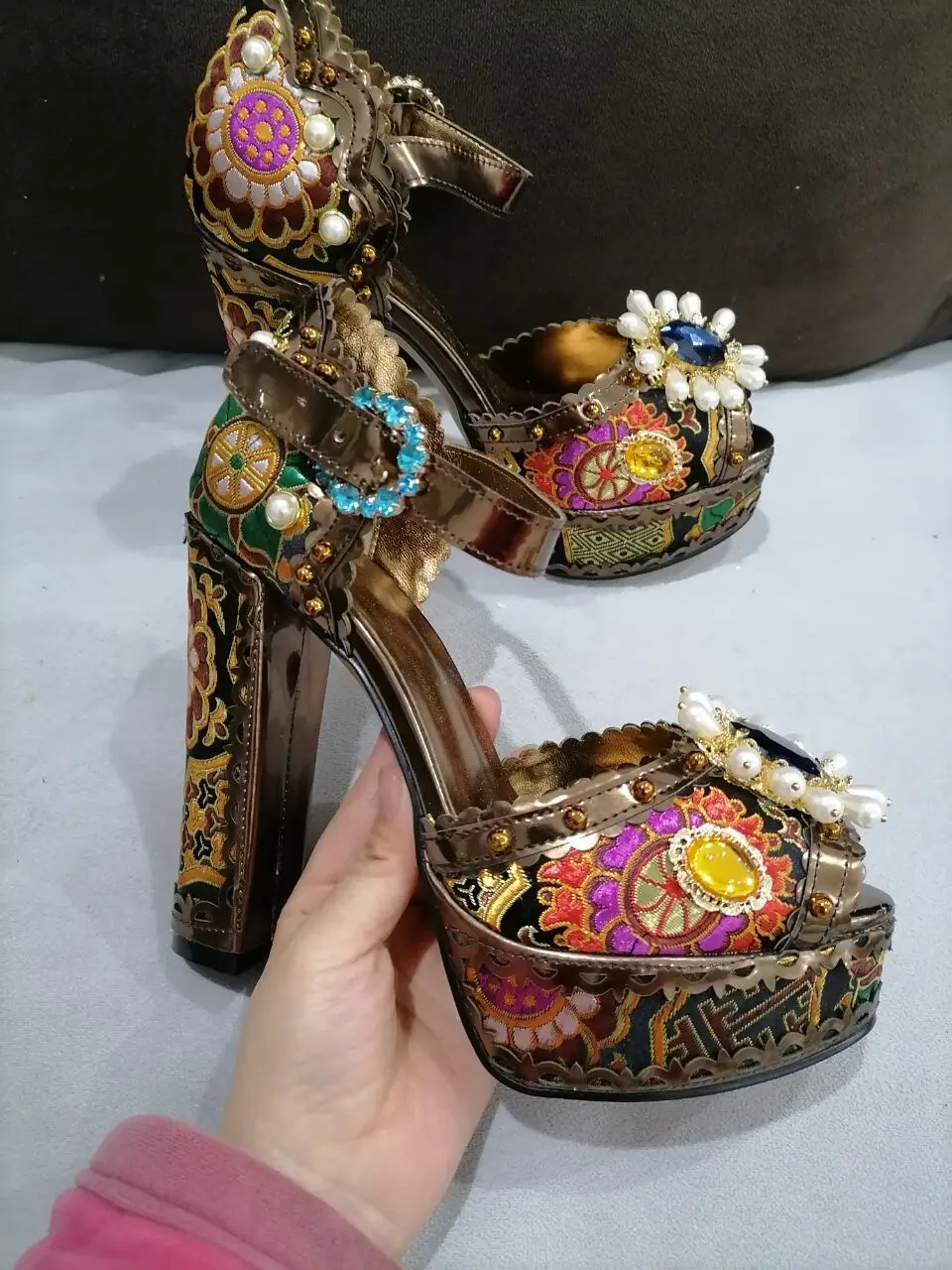 

Prowow Luxury Rhinestone Chunky Women wedding Shoes Crystal Thick High heels Ladies Party Dress Shoes Women Platform Pumps